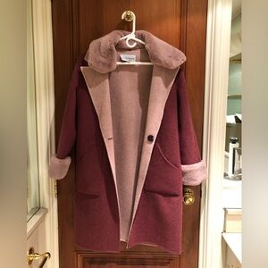 Petite Studio NYC 100% Wool Reversible Faux Fur Coat